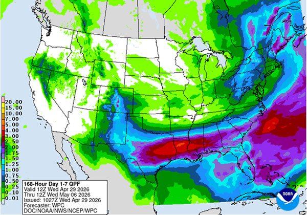 7-day rainfall forecast for the US
