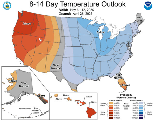 8 to 14 day temperature outlook for the US