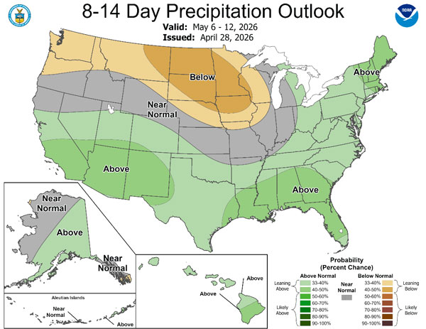 8 to 14 day rainfall outlook for the US