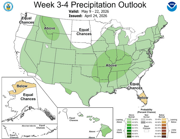 Map of US showing long-term rainfall outlook