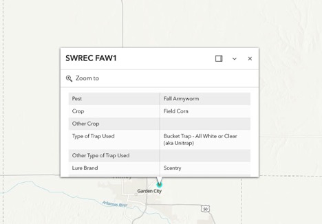 Figure 4. Left-click the desired dot to view trap details and available weekly count reports.