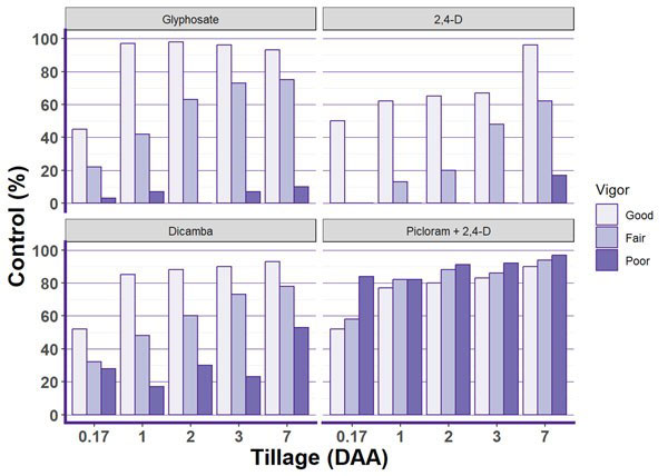 graph of data regarding herbicides, tillage, and bindweed