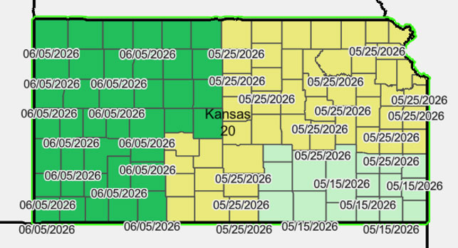 a map of final planting dates for dryland corn in KS