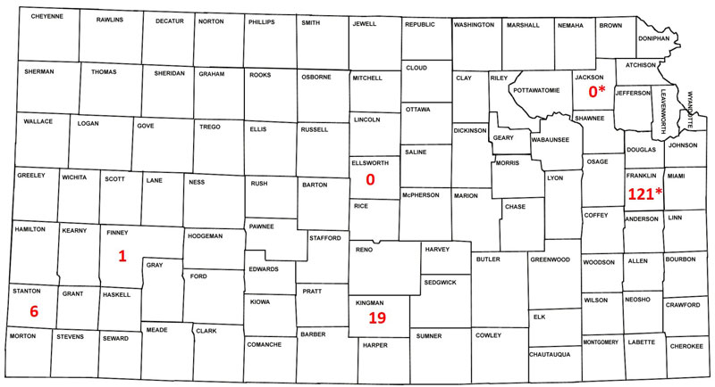 map of armyworm trapping for KS