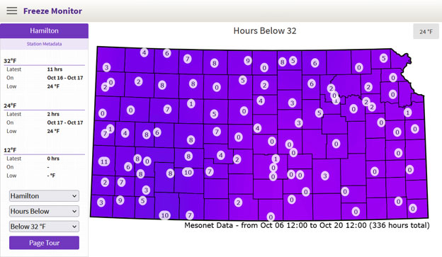 Screenshot of mesonet freeze tool
